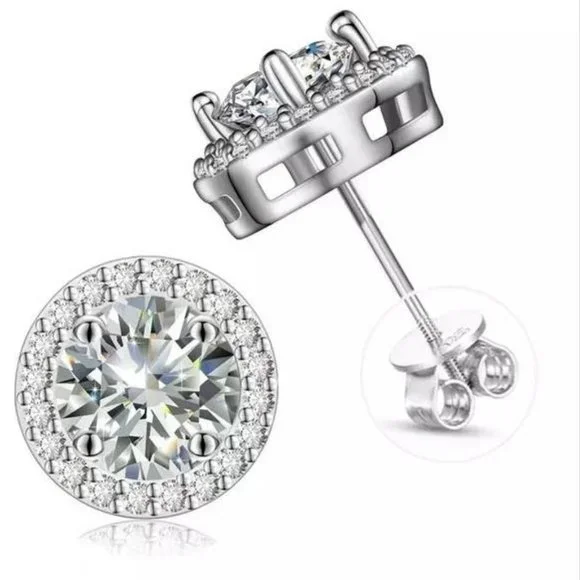 Certified 4ct. t.w. Moissanite Diamond Round Halo Stud Earrings NEW - Picture 7 of 13
